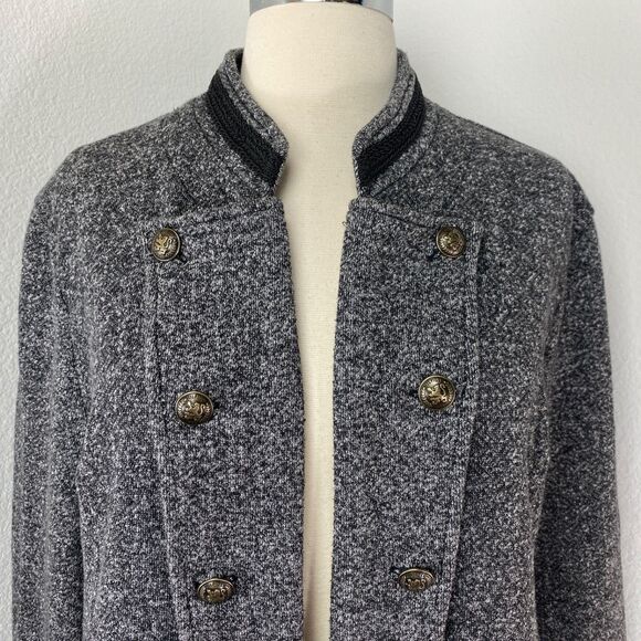 Y2K Tommy Hilfiger Heather Gray Military Knit Jacket XL Open Steampunk Goth Punk - Picture 2 of 12